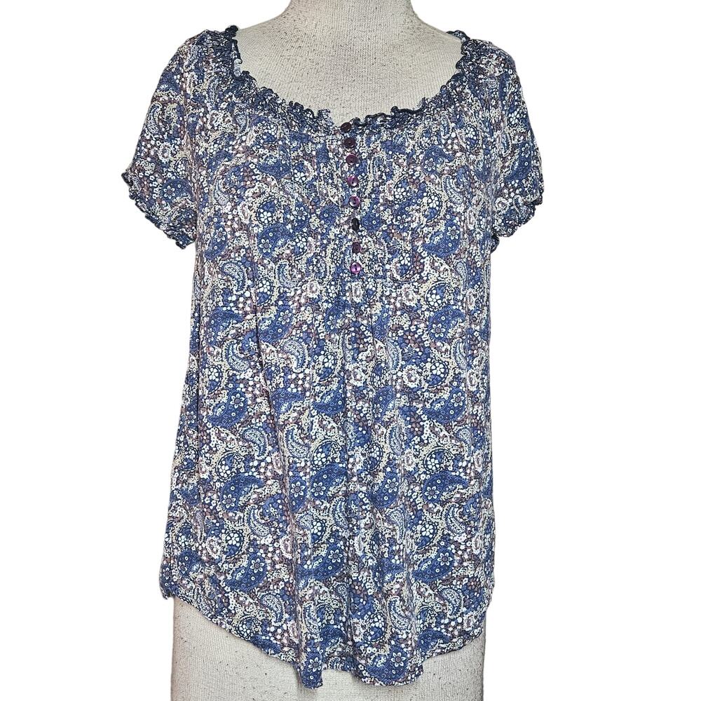 Blue Paisley Short Sleeve Blouse Size Small